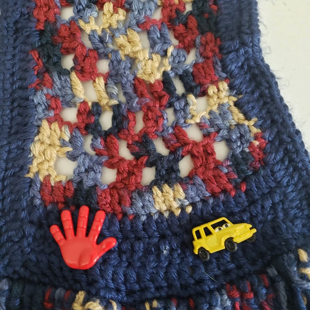 Vtg. Handmade Crochet Scarf Fringe Boho Winter Accessory Multicolor Hipster Y2K